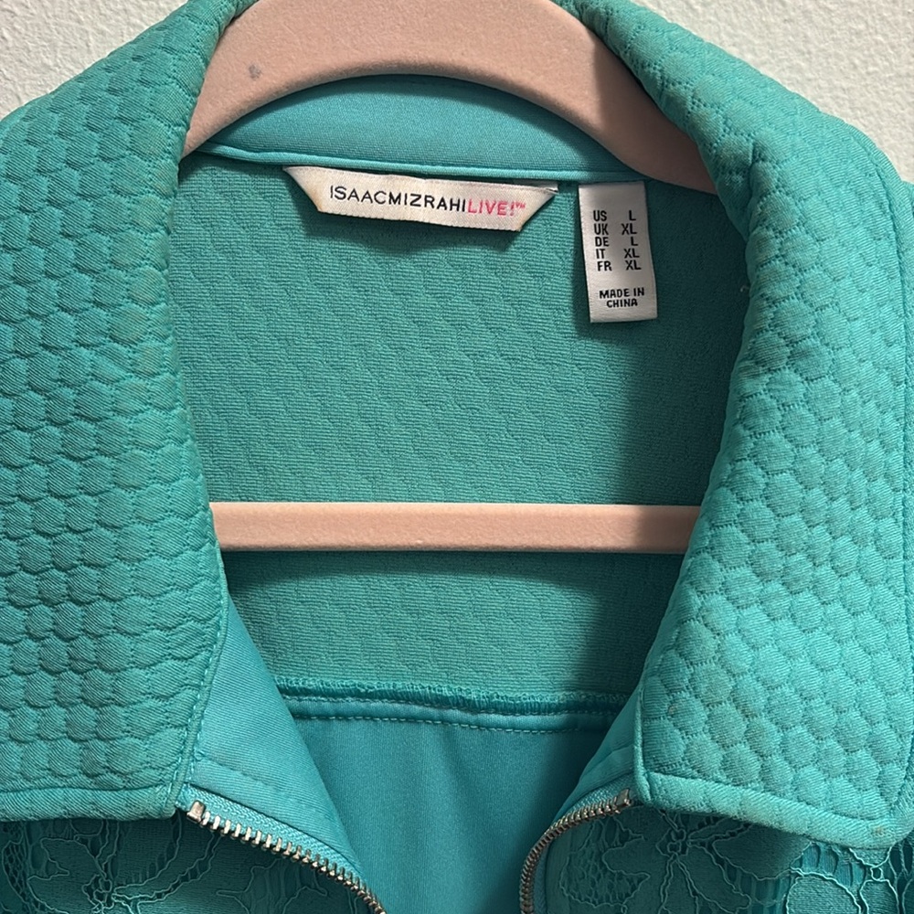 Isaac Mizrahi Large Suite jacket. Can wear fully zipped or unzipped. Teal color - Picture 3 of 3